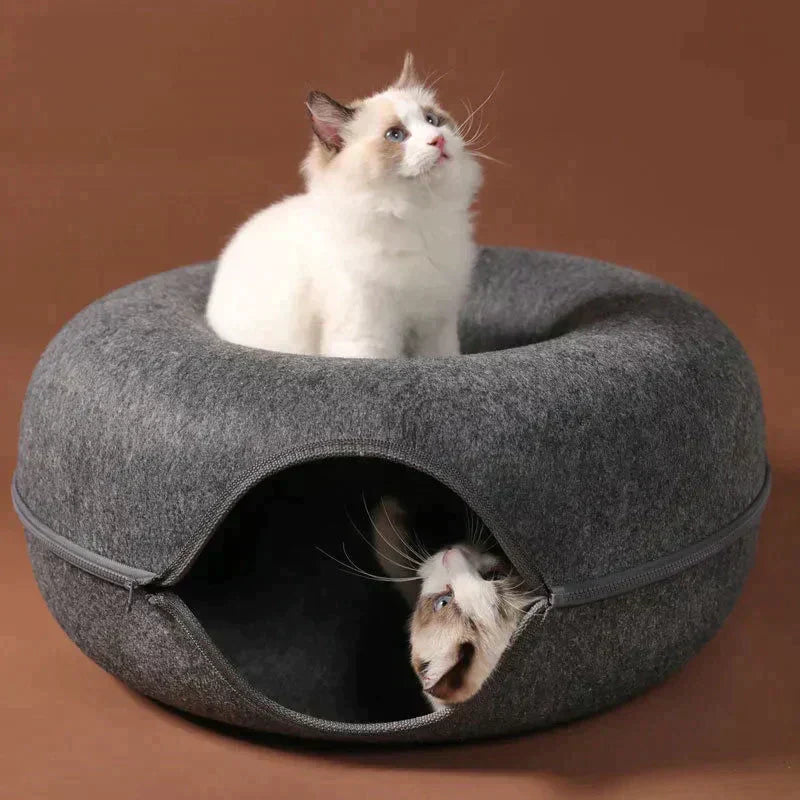 donut cat tunnel bed, best cat beds, cat tunnel bed, warm cat bed, cat beds for sale, cat tunnel with bed