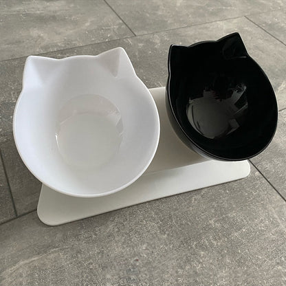 double pet bowl, pet feeder, double dog dish, double dog food bowl, twin cat bowl