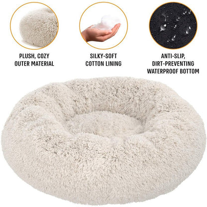 calming dog & cat bed, warming cozy soft round bed, best pet supplies round dog bed, plush calming dog bed, soft fuzzy calming bed for dogs, best round small dog bed