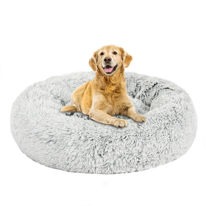 calming dog & cat bed, warming cozy soft round bed, best pet supplies round dog bed, plush calming dog bed, soft fuzzy calming bed for dogs, best round small dog bed